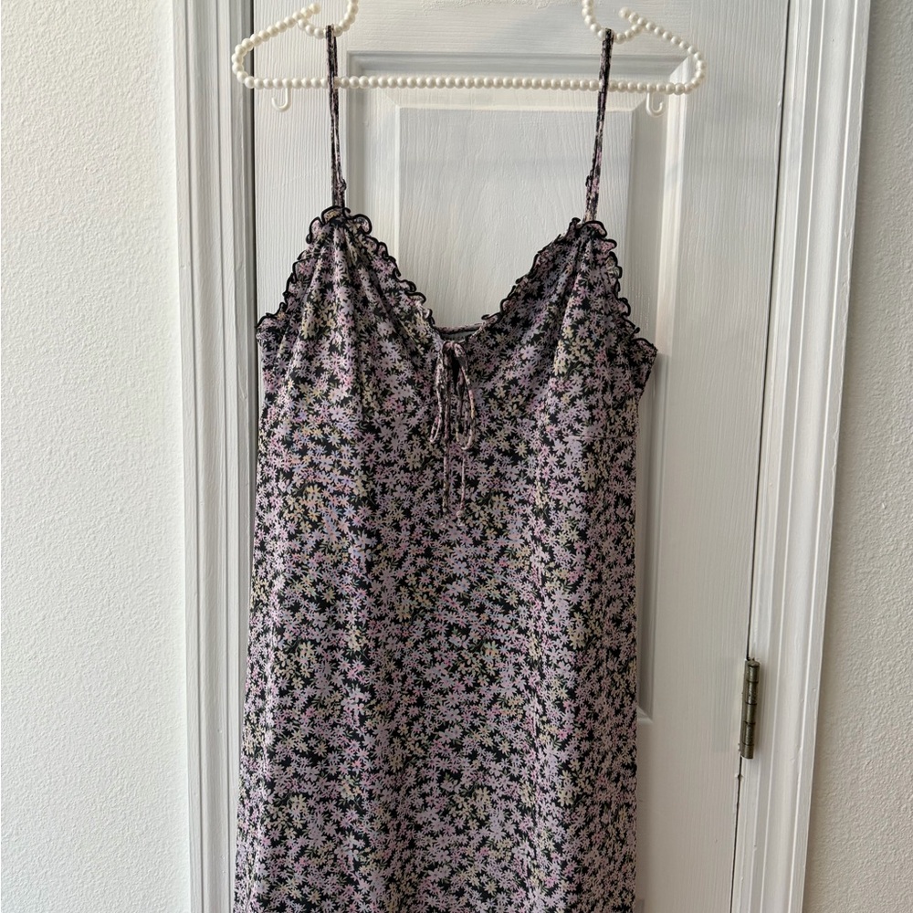American Eagle Outfitters Black Slip Dress with Floral Print